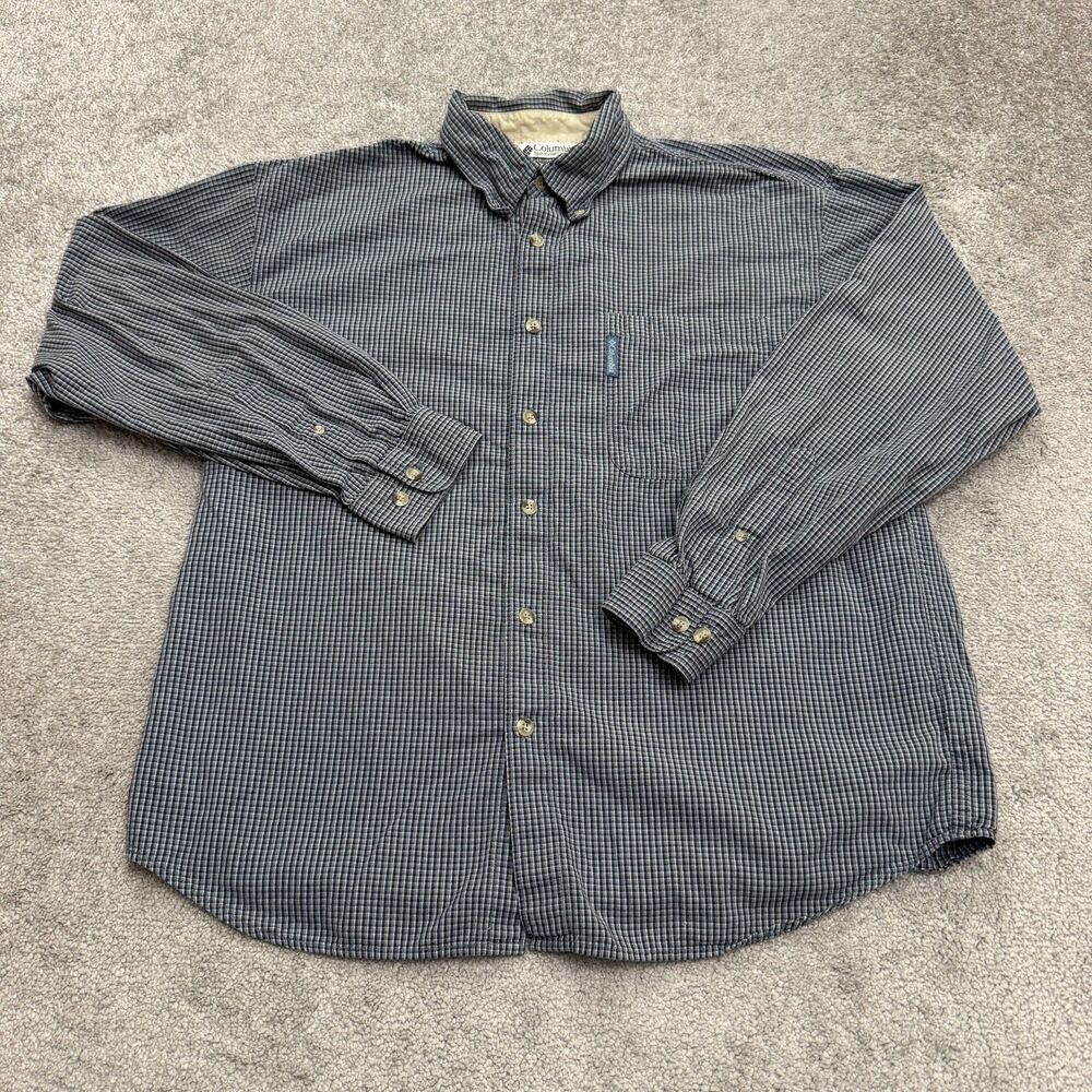 Columbia Button Down Shirt Mens Large Blue Plaid Long Sleeve Cotton Outdoor Camp